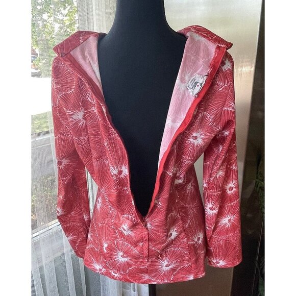 Vintage 1970s top, red and white abstract floral pattern, long sleeves blouse - Picture 6 of 10